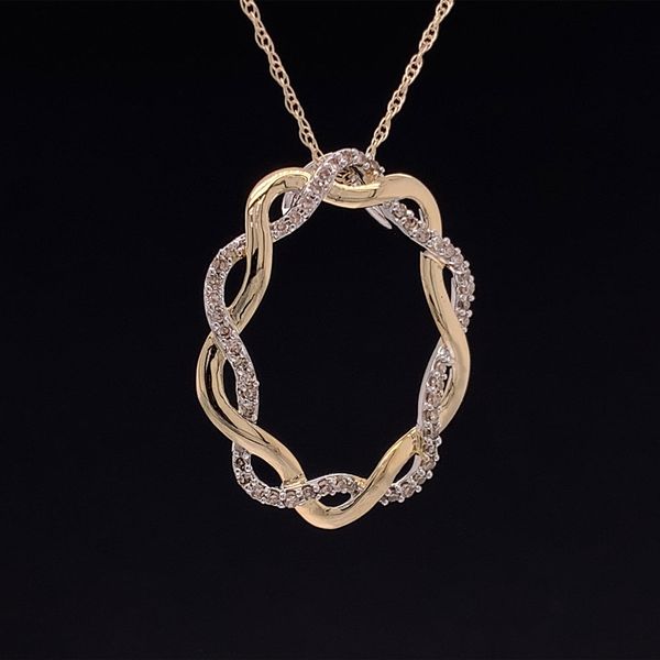 Two Tone Gold and Diamond Braided Oval Pendant Image 3 Geralds Jewelry Oak Harbor, WA