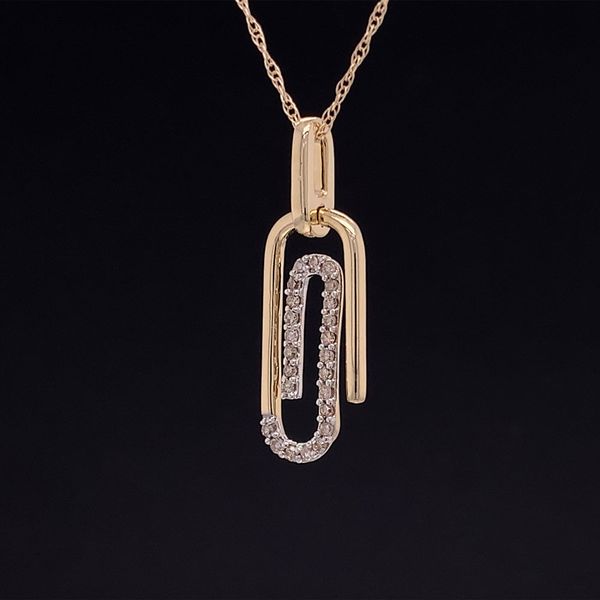 Yellow Gold and Diamond Paperclip Pendant Image 2 Geralds Jewelry Oak Harbor, WA