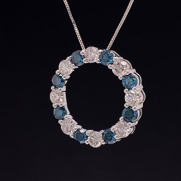 Blue And White Diamond Circle Pendant Image 2 Geralds Jewelry Oak Harbor, WA