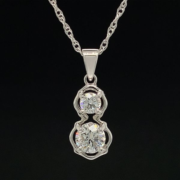 Two Stone Hearts And Arrows Cut Diamond Pendant in White Gold Geralds Jewelry Oak Harbor, WA