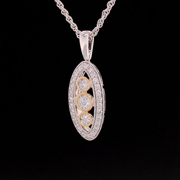 Two Tone Vintage Style Three Stone Diamond Pendant Image 2 Geralds Jewelry Oak Harbor, WA