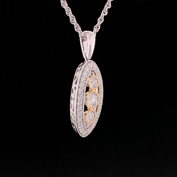 Two Tone Vintage Style Three Stone Diamond Pendant Image 3 Geralds Jewelry Oak Harbor, WA