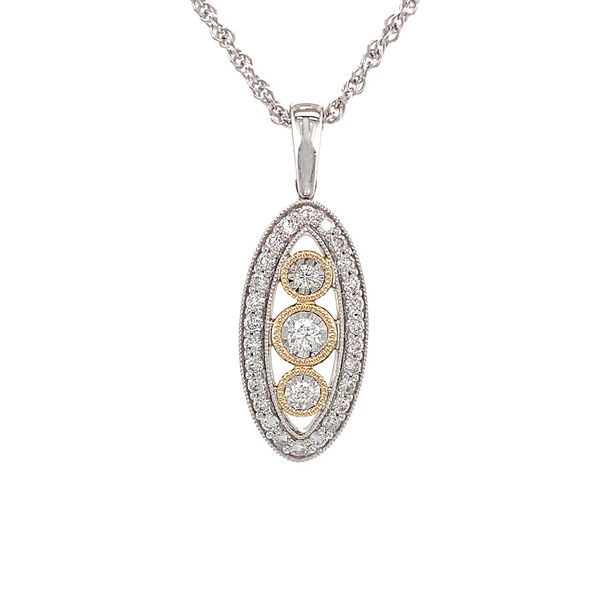 Two Tone Vintage Style Three Stone Diamond Pendant Image 4 Geralds Jewelry Oak Harbor, WA