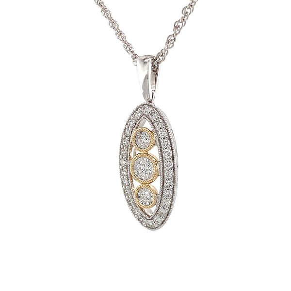 Two Tone Vintage Style Three Stone Diamond Pendant Image 5 Geralds Jewelry Oak Harbor, WA