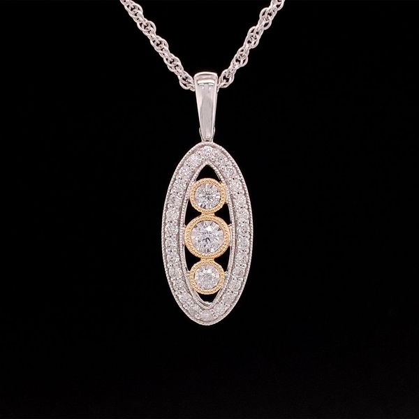 Two Tone Vintage Style Three Stone Diamond Pendant Geralds Jewelry Oak Harbor, WA