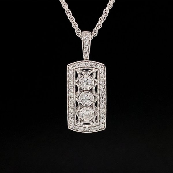 Vintage Style Framed Three Stone Diamond Pendant Geralds Jewelry Oak Harbor, WA