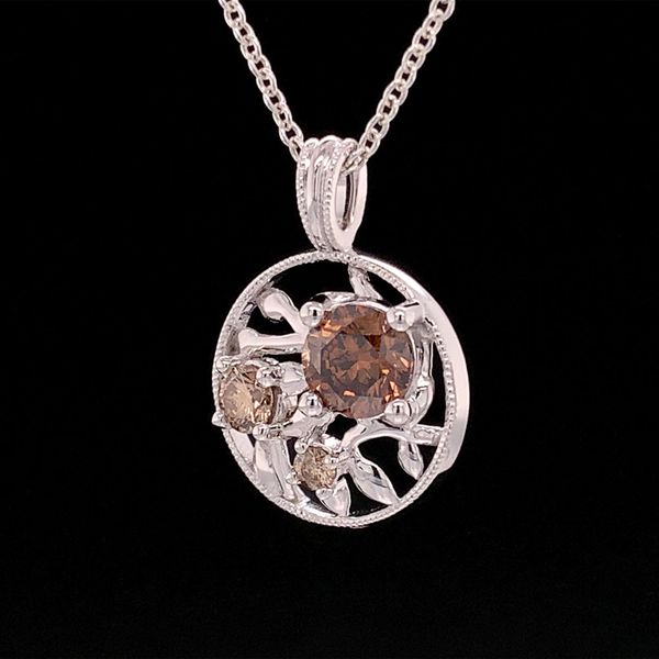 Olive Leaf Inspired Pendant With Natural Cognac And Champagne Diamonds Image 3 Geralds Jewelry Oak Harbor, WA
