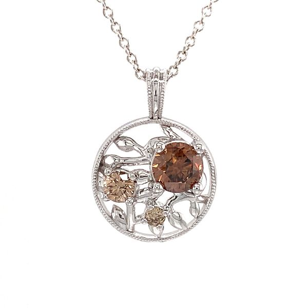 Olive Leaf Inspired Pendant With Natural Cognac And Champagne Diamonds Image 4 Geralds Jewelry Oak Harbor, WA