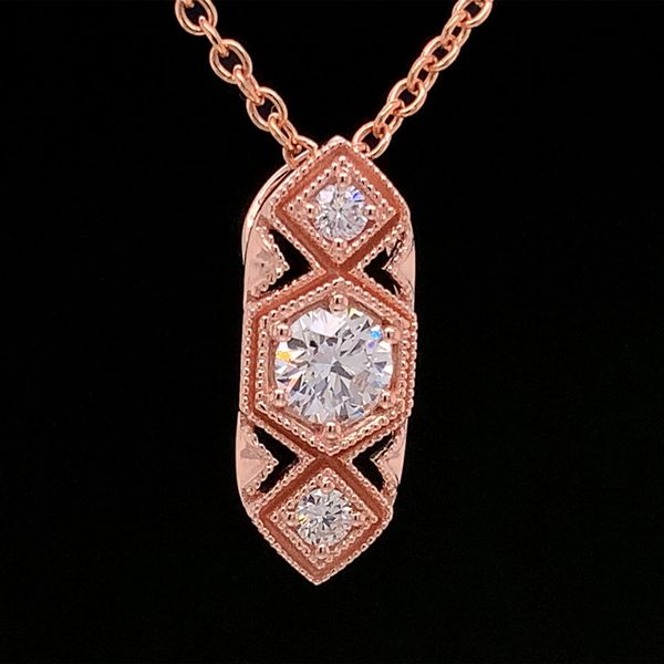 Vintage Inspired Three Stone Hearts And Arrows Diamond Pendant Image 2 Geralds Jewelry Oak Harbor, WA