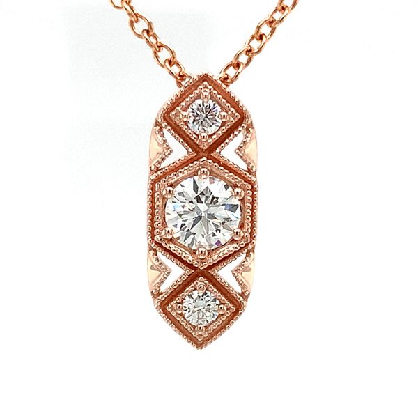 Vintage Inspired Three Stone Hearts And Arrows Diamond Pendant Image 4 Geralds Jewelry Oak Harbor, WA