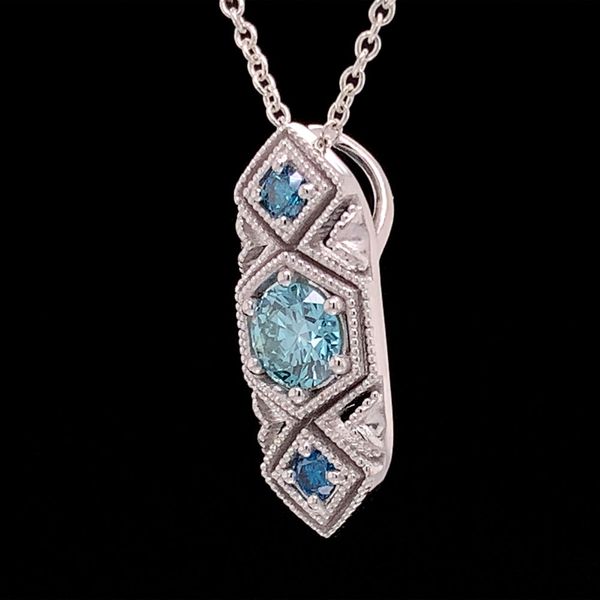 Vintage Inspired Three Stone Blue Diamond Pendant Image 3 Geralds Jewelry Oak Harbor, WA
