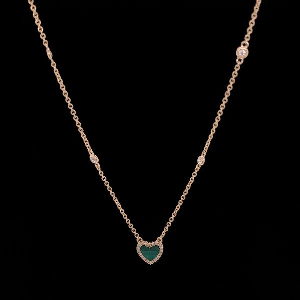 Yellow Gold Malachite And Diamond Station Necklace Image 2 Geralds Jewelry Oak Harbor, WA