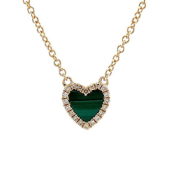 Yellow Gold Malachite And Diamond Station Necklace Image 3 Geralds Jewelry Oak Harbor, WA
