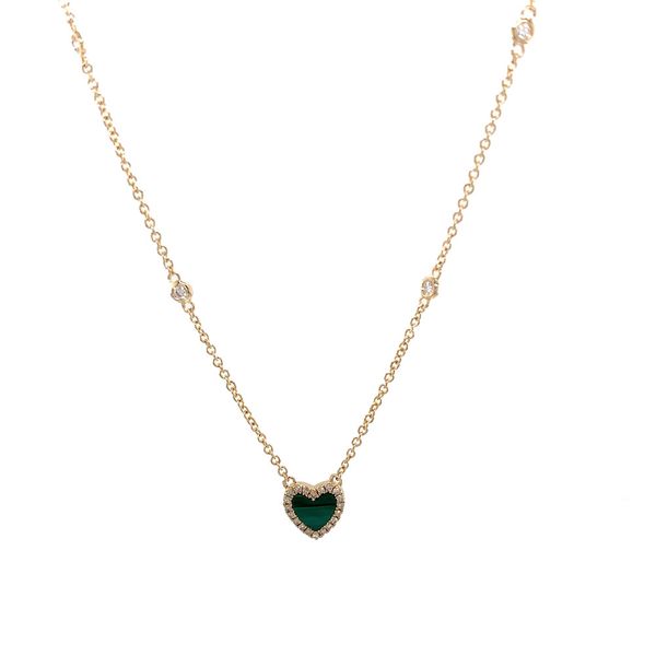 Yellow Gold Malachite And Diamond Station Necklace Image 4 Geralds Jewelry Oak Harbor, WA