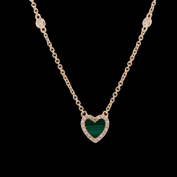 Yellow Gold Malachite And Diamond Station Necklace Geralds Jewelry Oak Harbor, WA