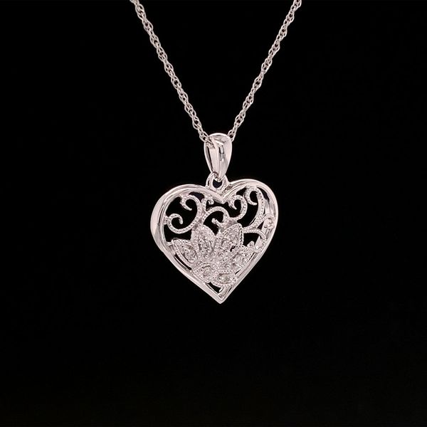 Petite Diamond Milgrain Heart Pendant Image 2 Geralds Jewelry Oak Harbor, WA