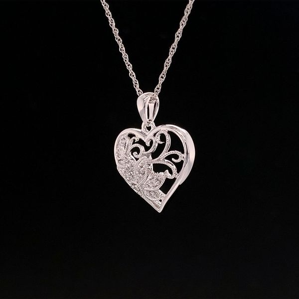 Petite Diamond Milgrain Heart Pendant Image 3 Geralds Jewelry Oak Harbor, WA