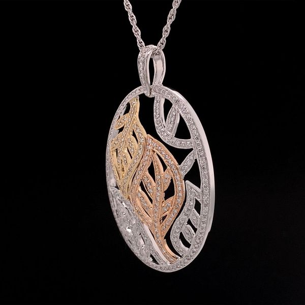 Tri Tone Leaf Cutout Diamond Pendant Image 2 Geralds Jewelry Oak Harbor, WA