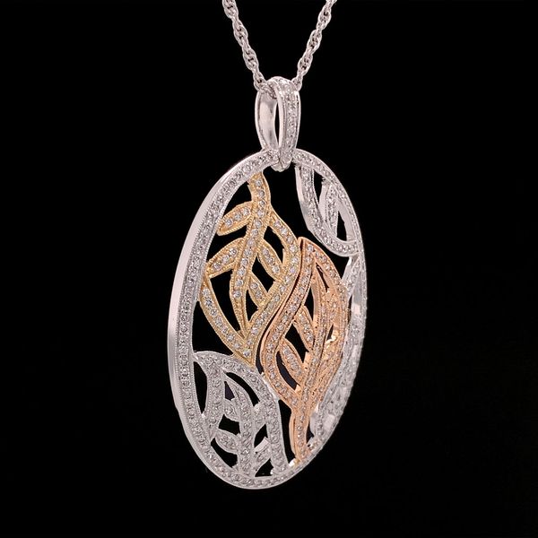 Tri Tone Leaf Cutout Diamond Pendant Image 3 Geralds Jewelry Oak Harbor, WA