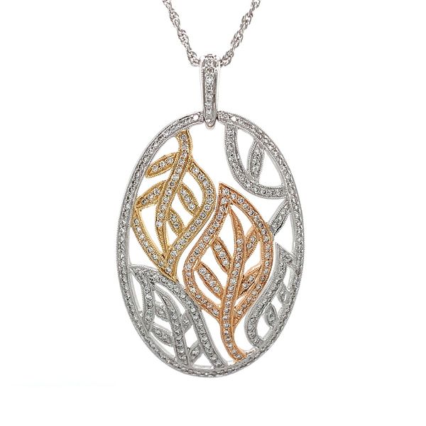 Tri Tone Leaf Cutout Diamond Pendant Image 4 Geralds Jewelry Oak Harbor, WA