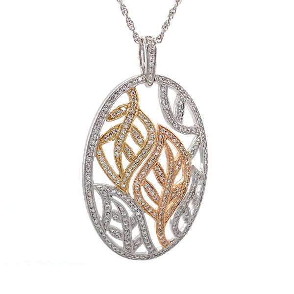 Tri Tone Leaf Cutout Diamond Pendant Image 5 Geralds Jewelry Oak Harbor, WA