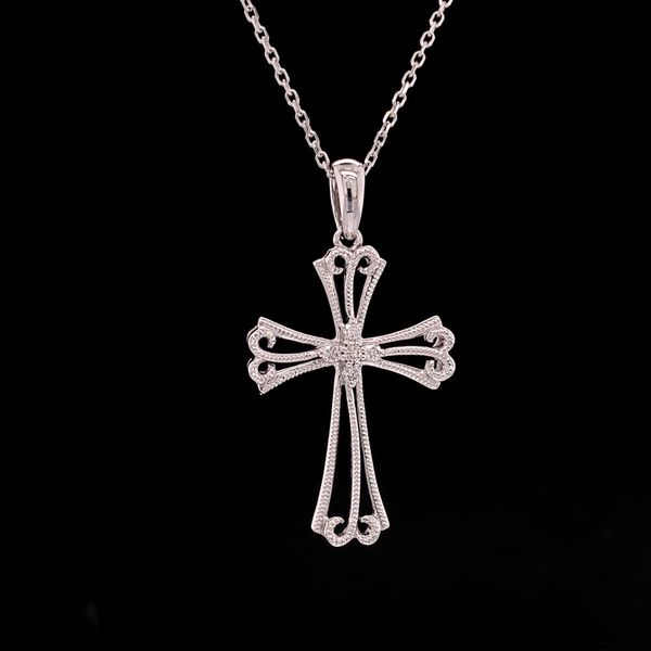 Filigree And Diamond Cross Pendant Image 2 Geralds Jewelry Oak Harbor, WA