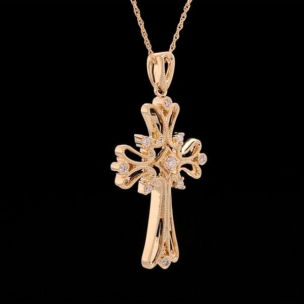 Yellow Gold Milgrain Diamond Cross Pendant Image 3 Geralds Jewelry Oak Harbor, WA