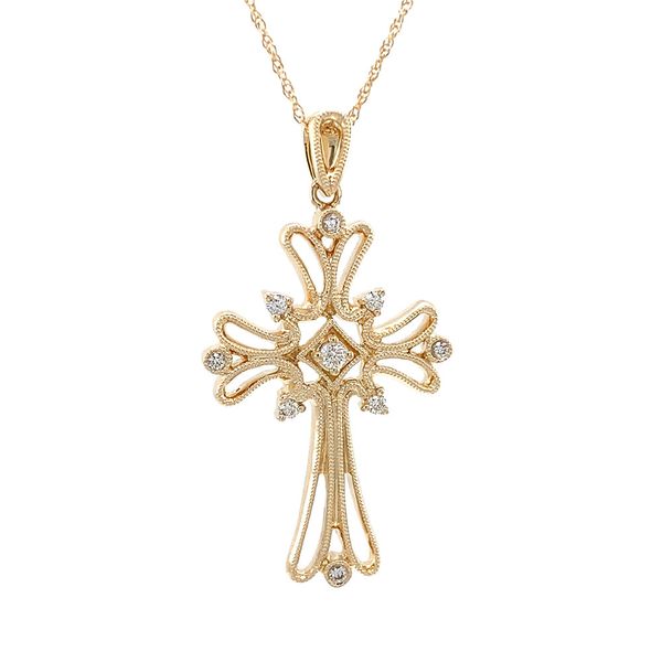 Yellow Gold Milgrain Diamond Cross Pendant Image 5 Geralds Jewelry Oak Harbor, WA