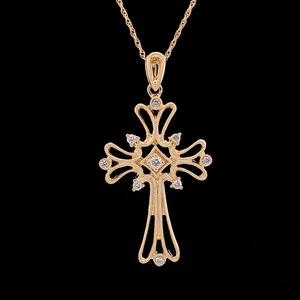 Yellow Gold Milgrain Diamond Cross Pendant Geralds Jewelry Oak Harbor, WA