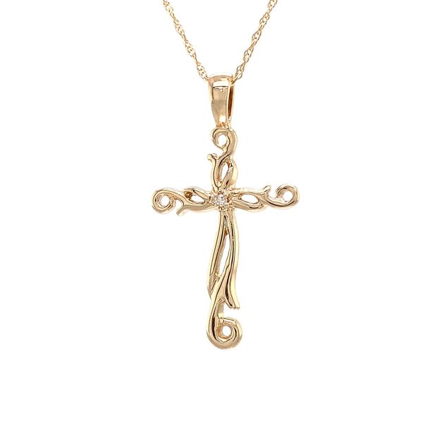 Yellow Gold Filigree Diamond Cross Pendant Image 5 Geralds Jewelry Oak Harbor, WA
