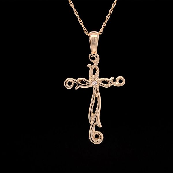 Yellow Gold Filigree Diamond Cross Pendant Geralds Jewelry Oak Harbor, WA