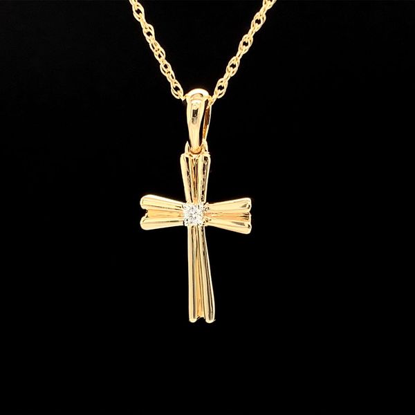 Yellow Gold Diamond Cross Pendant Image 2 Geralds Jewelry Oak Harbor, WA