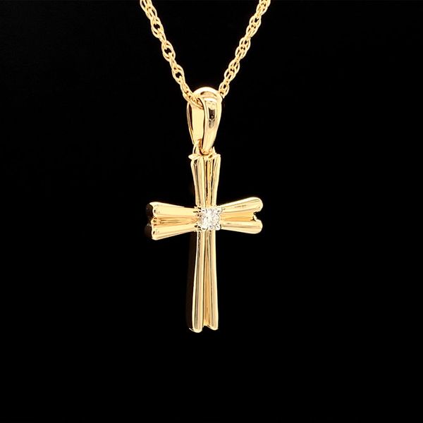 Yellow Gold Diamond Cross Pendant Image 3 Geralds Jewelry Oak Harbor, WA