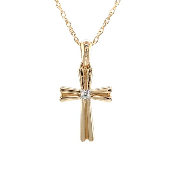 Yellow Gold Diamond Cross Pendant Image 4 Geralds Jewelry Oak Harbor, WA