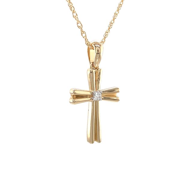 Yellow Gold Diamond Cross Pendant Image 5 Geralds Jewelry Oak Harbor, WA