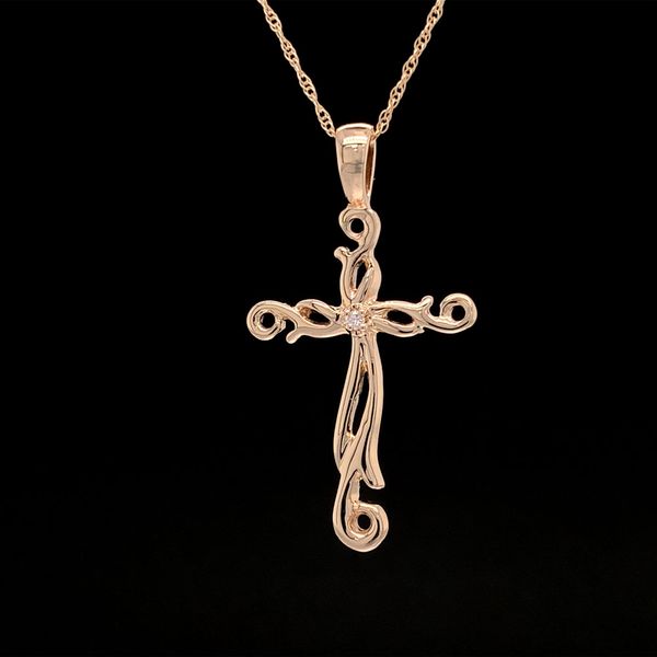 Yellow Gold Filigree Diamond Cross Pendant Image 2 Geralds Jewelry Oak Harbor, WA