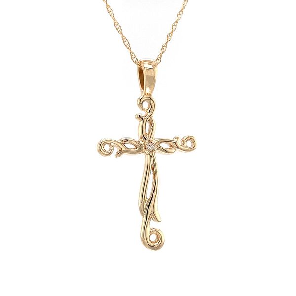 Yellow Gold Filigree Diamond Cross Pendant Image 4 Geralds Jewelry Oak Harbor, WA