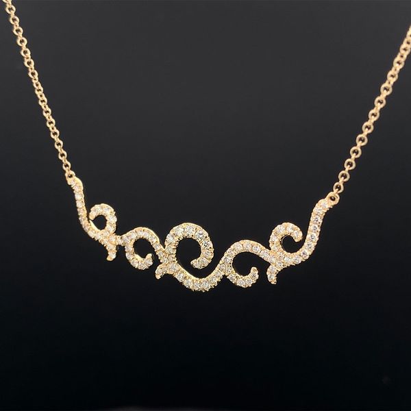 Gabriel And Co.Vintage Style 14K Yellow Gold Diamond Swirl Necklace Image 2 Geralds Jewelry Oak Harbor, WA