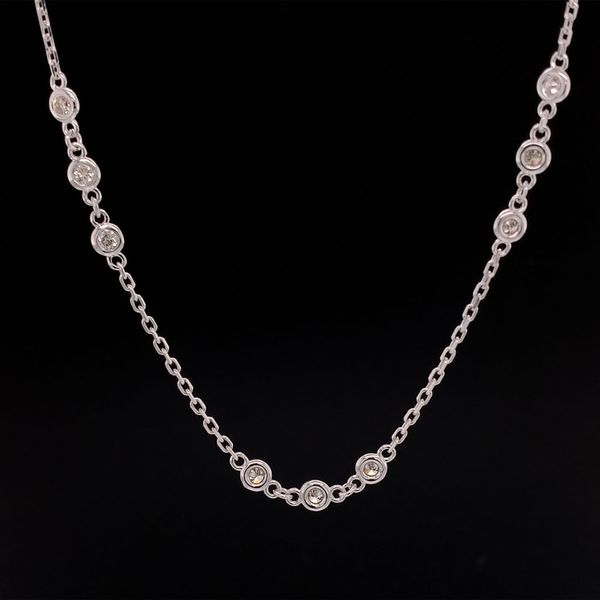 White Gold Diamond Bezel Trios Necklace Image 2 Geralds Jewelry Oak Harbor, WA