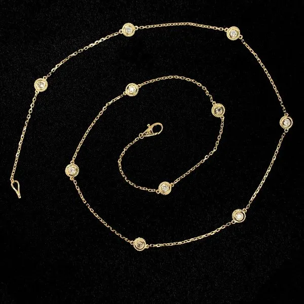 Yellow Gold Diamond Bezel Strand Necklace Image 3 Geralds Jewelry Oak Harbor, WA