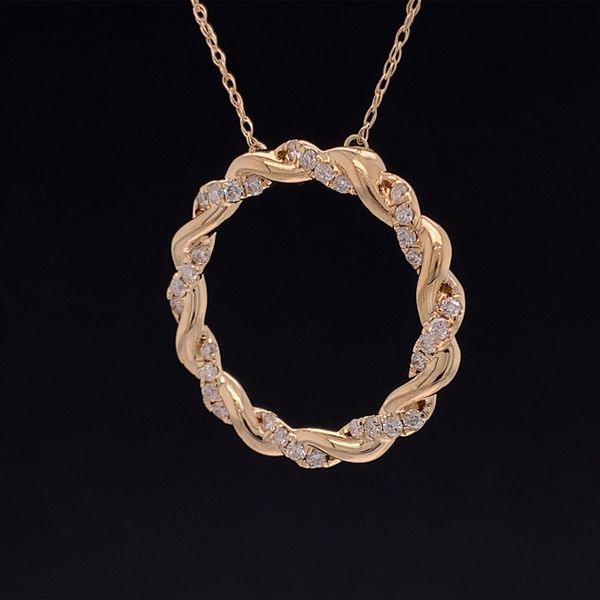Yellow Gold and Diamond Braided Circle Station Necklace Image 2 Geralds Jewelry Oak Harbor, WA
