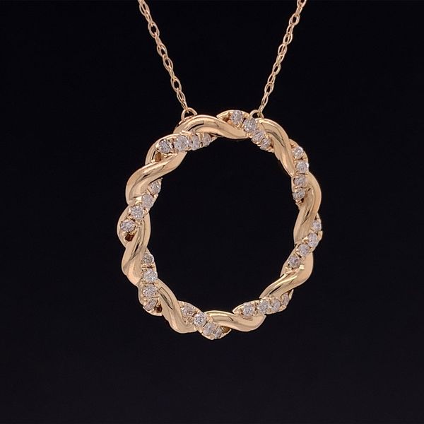 Yellow Gold and Diamond Braided Circle Station Necklace Image 3 Geralds Jewelry Oak Harbor, WA