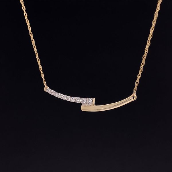 Yellow Gold and Diamond Curved Bar Station Necklace Image 2 Geralds Jewelry Oak Harbor, WA