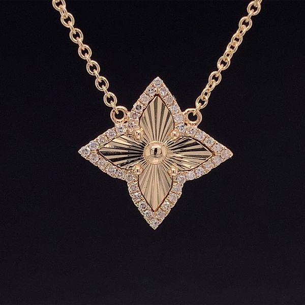 Carved Yellow Gold Diamond Starburst Station Necklace Image 3 Geralds Jewelry Oak Harbor, WA