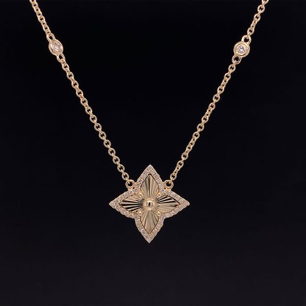 Carved Yellow Gold Diamond Starburst Station Necklace Geralds Jewelry Oak Harbor, WA
