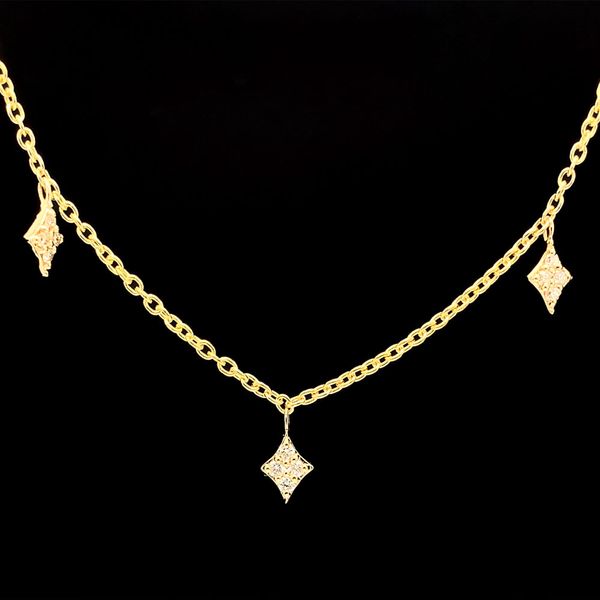 Yellow Gold Diamond Dangle Station Necklace Image 2 Geralds Jewelry Oak Harbor, WA