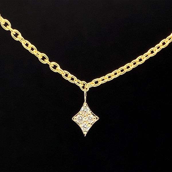 Yellow Gold Diamond Dangle Station Necklace Image 3 Geralds Jewelry Oak Harbor, WA