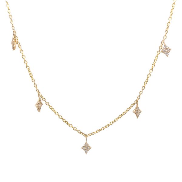 Yellow Gold Diamond Dangle Station Necklace Image 4 Geralds Jewelry Oak Harbor, WA