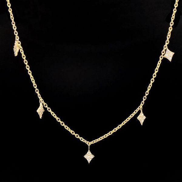 Yellow Gold Diamond Dangle Station Necklace Geralds Jewelry Oak Harbor, WA
