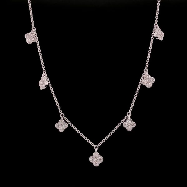 White Gold Diamond Station Flutter Necklace Image 2 Geralds Jewelry Oak Harbor, WA